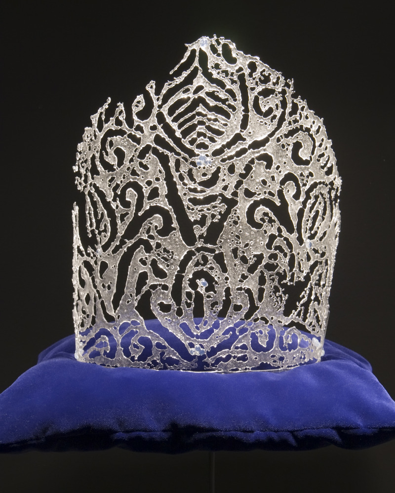 Kiln-fired glass crowns by Kate Clements