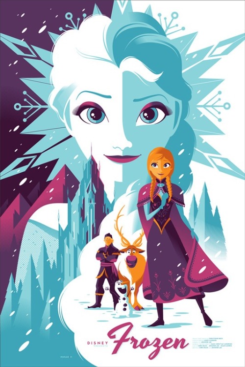 stitchkingdom:  Frozen poster by Tom Whalen LE 440 on sale at random time at MondoTees.com - follow mondonews on twitter for announcement 