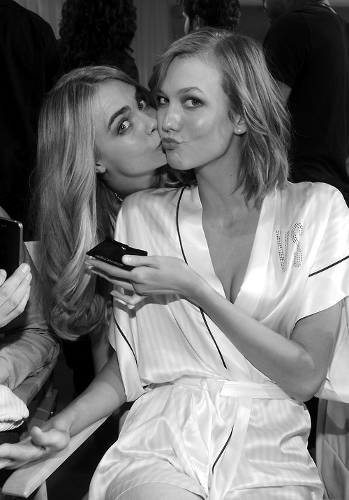 about-cara:  Cara & Karlie - Backstage @ Victoria&rsquo;s Secret 2013  Girls just wanna have fun