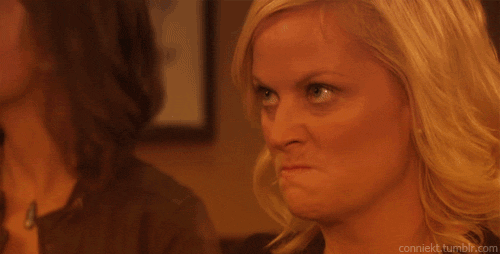 Gif of a blonde woman scrunching her face and then saying "no!"