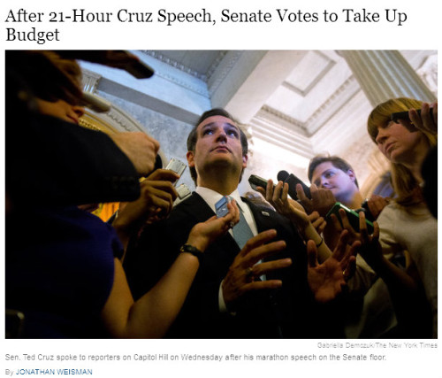 NYT - After 21-Hour Cruz Speech, Senate Votes to Take Up Budget