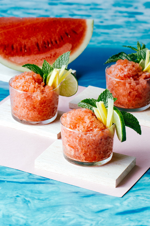 spicy watermelon, mint, and lime granita.