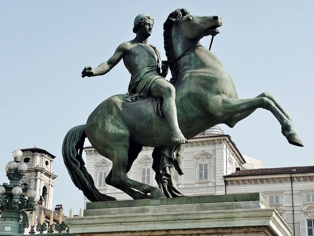 Equestrian Statue of Castor 1844. atop the gates of the Royal Palace. Turin.  Abbondio Sangiorgio. Italian 1798-1879. bronze. 
http://hadrian6.tumblr.com