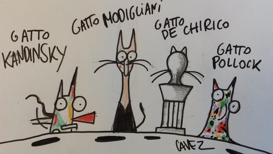 Gatti disegnati con lo stile kandinsky Modigliani De Chirico Pollock