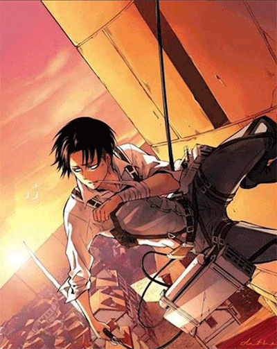 dithe-r:

I wanted to animate thug Levi from the spin-off cover, but now it seems like he’s just going to keep that fabulous wild pose and never gonna finish to wrap his bandage, thinking something like damn you are you still staring stop pressuring me I have lots of shit to deal with already  
