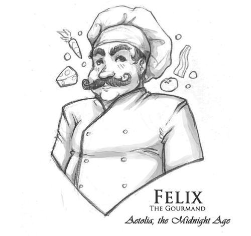 Starting our series of NPC artworks, it&#8217;s Felix, the Gourmand, host of the Iron Epicurean contest!