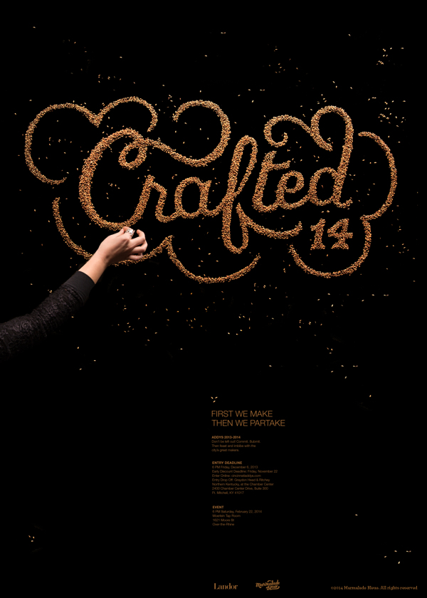 Crafted. Roasted barley and hops. We were invited by Landor to lend our skills to a branding project for the 2014 AAF CincinAddys, highlighting the makers and crafters of Cinci. Check out the beautiful video teaser and additional iterations at their website. Brewtiful.