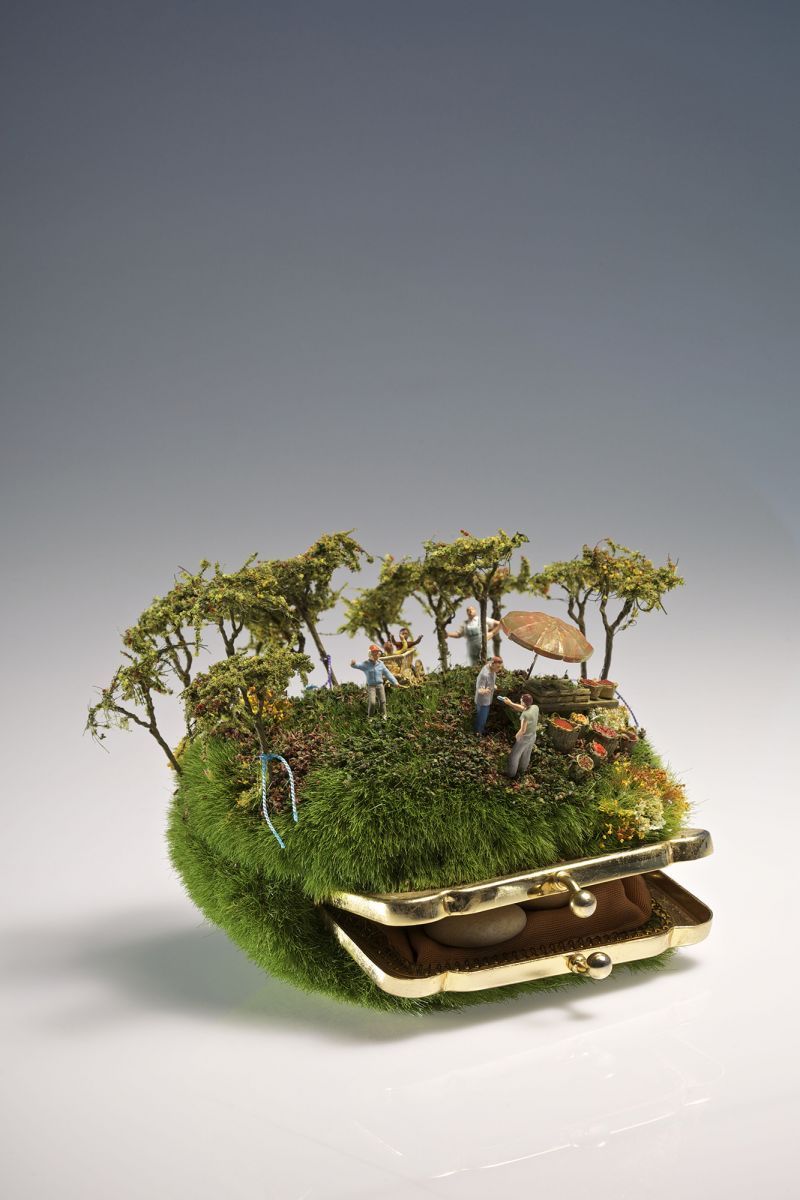 Sculpted miniature landscapes by Kendal Murray

Kendal Murray’s miniature sculptures stage dream-like narratives that are played out by microscopic identities with giant personalities. Short stories and tall tales are enacted in a range of playful and dramatic scenarios that are imbued with social, symbolic and personal meaning. Glass teapots, grass-covered purses, mirrored makeup compacts and open books set the stage for each scenario, offering the delight of the unexpected, the puzzle of a question and the possibility of a dream escape into make-believe worlds.

My Amp Goes To 11: Twitter | Instagram