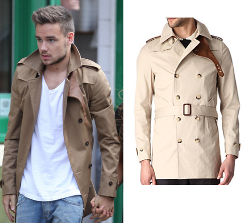 Thank you fanoftheart - Liam&#8217;s trench coat, exact design but the wrong colour. 
Sandro @ Selfridges - £420