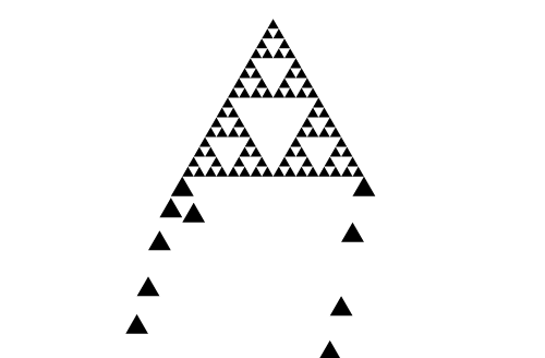 Esta es una animación del triángulo de Sierpinski, un conjunto fijo fractal llamado así por el matemático polaco Waclaw Sierpinski.