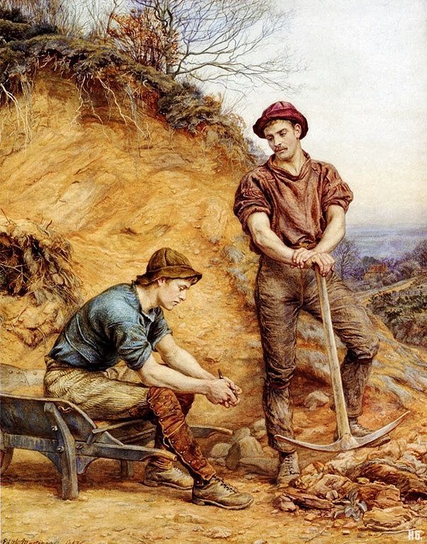 100artistsbook: The quarry workers. 1887. Edith Martineau. English. 1842-1909. watercolor. 