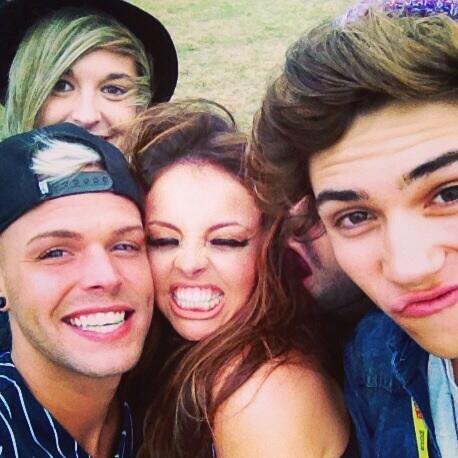 George at V Festival with Olly and Jesy from Little Mix