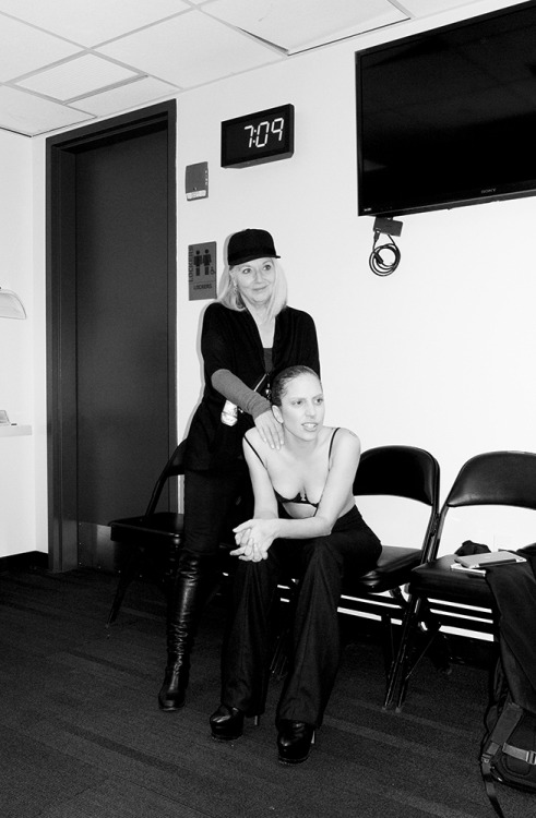 Gaga and her Mom backstage.