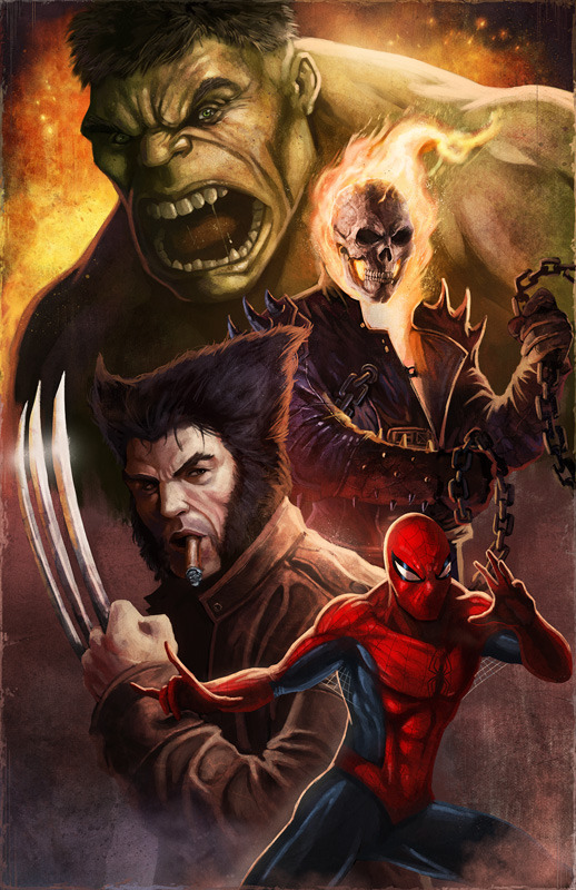 Spidey, Hulk, Wolverine &amp; Ghost Rider by Blake Henriksen