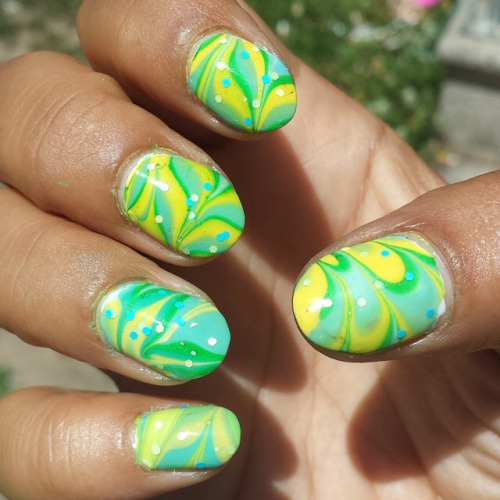 Water marble on the right hand with #opi I Just Can’t...