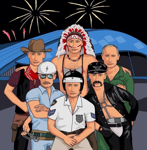 Caricature of Village People, each one with Vladimir Putin's face