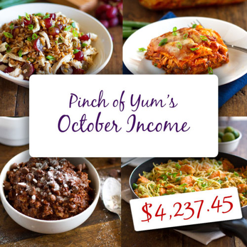 Pinch of Yum&#8217;s October Income Report - Making Money from a Food Blog - $4,237.45
Fascinating series with hard data and real numbers on how a food blog makes money.
I especially like the analogy in this post for what types of income you can hope to make blogging, by being a teacher (affiliate marketing), landlord (selling ad space), or inventor (creating a product), or all three.