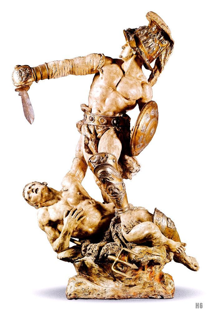 Gladiator and defeated Slave.1880. Victor Oskar Tilgner. Austrian.1844-1896. patinated gilt plaster.
http://hadrian6.tumblr.com