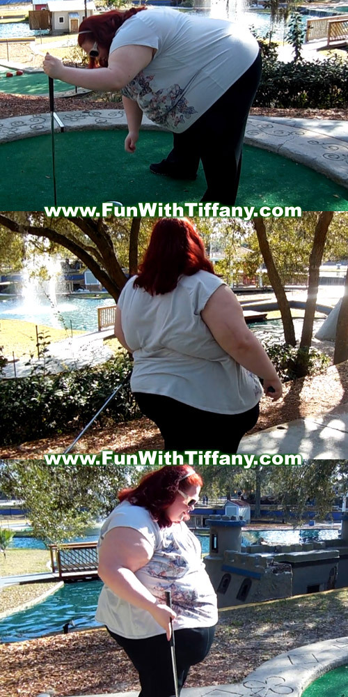Video at: www.FunWithTiffany.com SSBBW Tiffany Cushinberry waddling &amp; bending at while playing miniature golf