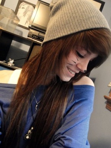 Scene Girl with Brown Hair and Beanie