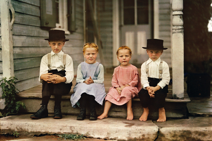 An informal group portrait of Amish children in Lancaster County, Pennsylvania, 1937.Photograph by J. Baylor Roberts, National Geographic