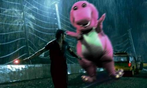 scary dinosaur barney Jurassic Park jeff goldblum spoof dr. ian malcolm evil dinosaur purple dinosaur