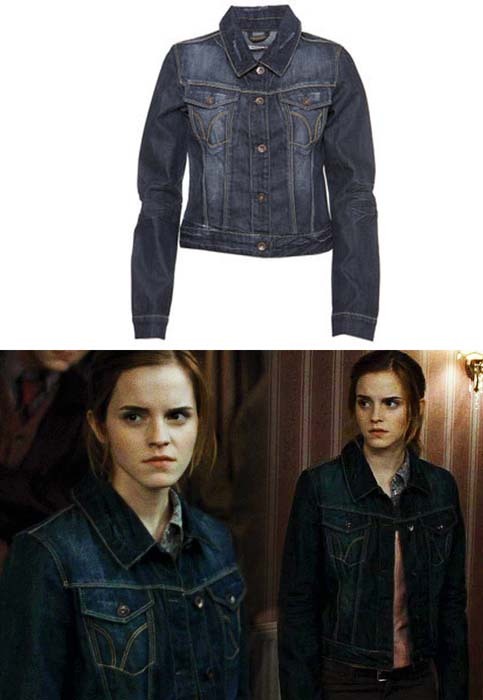 
 Emma wore a Topshop Jeans Jacket as Hermione Granger in Harry Potter and the Deathly Hallows part 1. 
