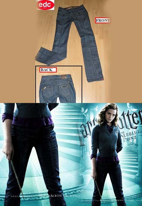 
 Emma wore a pair of Esprit Back Zip Straight Jeans as Hermione Granger in Harry Potter and the Half-Blood Prince. 
