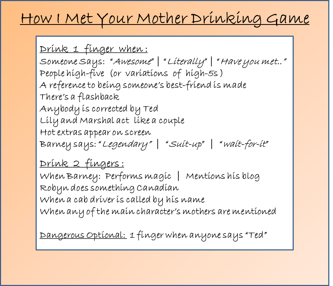 How I Met Your Mother / Drinking Game - TV Tropes