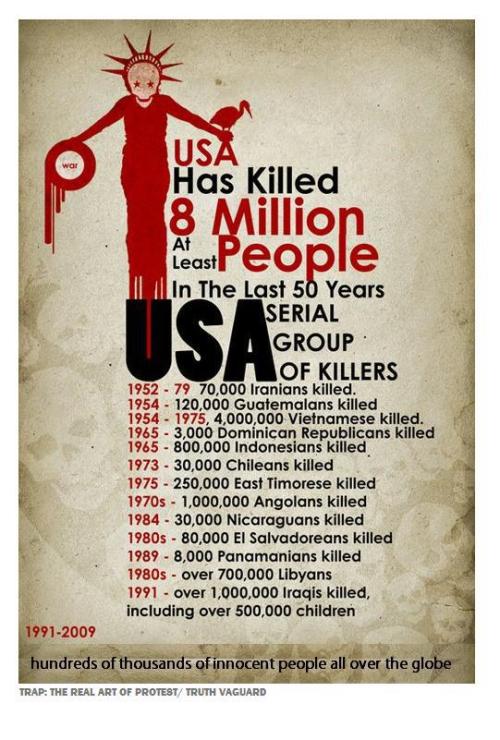 (Photo) The U.S.A. has killed at least 8 million people in the last 50 years. 
 People only call it genocide if it happens all at once &#8230; 
