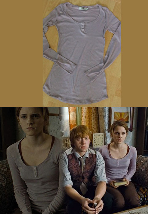 Emma wore a Bershka Top With Buttons as Hermione Granger in Harry Potter and the Deathly Hallows part 1. 