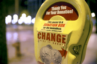 CHANGE &#8212; One of 12 Downtown Cleveland Alliance &#8220;Change Where it Counts&#8221; donation meters on April 10, 2012. The converted parking meters are used to collect change from pedestrians in downtown Cleveland that is used to help the city&#8217;s homeless. More than $2,000 has been collected since the meters were installed in 2008 as part of DCA&#8217;s &#8220;GeneroCity Cleveland&#8221; campaign. Photo by Brandon Blackwell @CapturedCLE