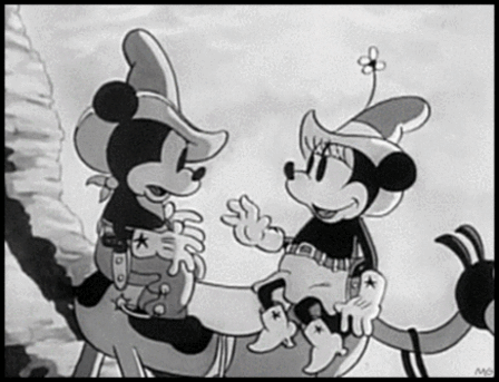 
Mickey and Minnie Mouse smooch in "Two Gun Mickey" (1934)
