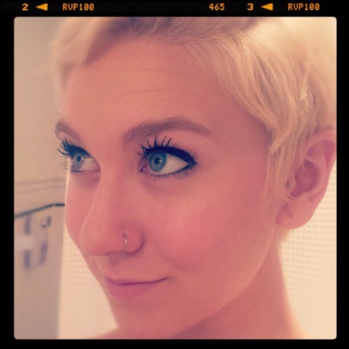 Blonde With Pixie Cut & Big Bright Eyes, Wearing A Nose Hoop/Ring