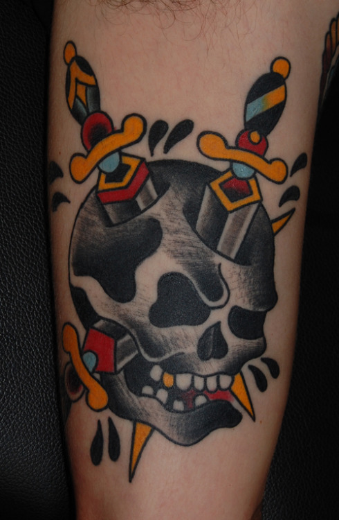 Traditional Skull And Dagger Tattoo