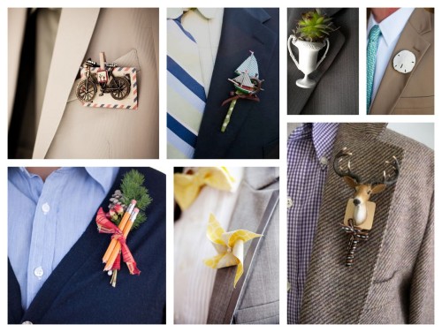 collection of unique groom boutonnieres
