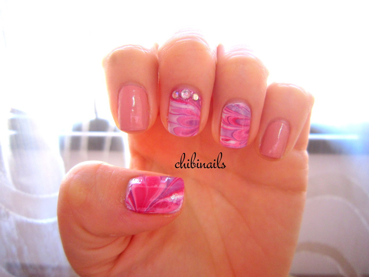 nail art chibinails water marbling water marbled nails pink purple ...