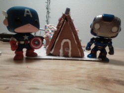 Merry Christmas from Captain America, Iron Patriot, and my new stuffed moose I decided to call Kissamoose. I got the bobbleheads for Nick and he got me the moose :) 