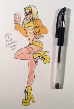 pinupsushi: Logical follow-up to Dom Gogo is a tiny doodle of trashy Honey Lemon… at least in my mind.   I also just discovered that the gel pens I usually use for the first pass of inks doesn’t dry as fast as it did with previous sketchbooks.   Had