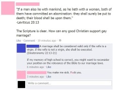 eddieograph:  shota-purinsu:  zorobro:  linzthenerd:  theguilteaparty:  crippledcuriosity:  itsfondue:  Isn’t it nice how people twist their religious scripture to suit their weds but when it’s used against them it’s suddenly not okay  I talked