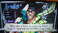 demigirlmaki:  SO I WAS PLAYING JOSEPH VS. LISA LISA IN THE JOJO’S FIGHTING GAME AND SUDDENLY THERE’S A THE ROOM REFERENCE???  I can&rsquo;t believe this