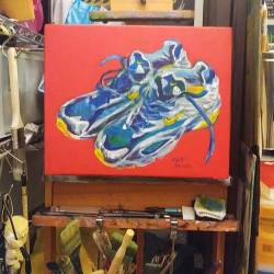 Sometimes i paint things that aren&rsquo;t skulls, butts, or Godzilla. Sometimes. I&rsquo;m going to be participating in the  Melrose Windows Art Walk this year. My stuff is going to be at Marathon Sports so i did some running sneakers.   Thank youu.