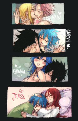 rboz:  Just wanted to draw my FT OTPs \(-ㅂ-)/ ♥ ♥ ♥ There’s so many characters with blue hair in this show. 