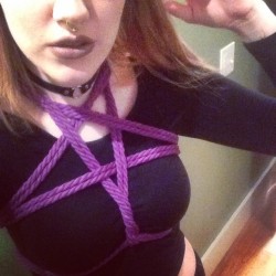 thehausofwolfe:  Gorgeous pentagram harness Shelby did on me last night! #personal #pentagramharness #rope #harness