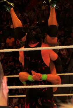 rhodesdynasty:  In case some of you wanted a photo of Cena with his face in Kane’s crouch.