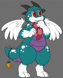 flat colors for dragon buddy  not sure about his scarf color, might change the shade of reds. IDK&hellip;.  gotta figure out how to shade this now. bloop