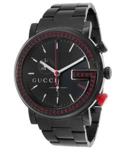 wantering-luxe:  Women’S G-Chrono Black IP Steel And Dial Red Diamond Accents