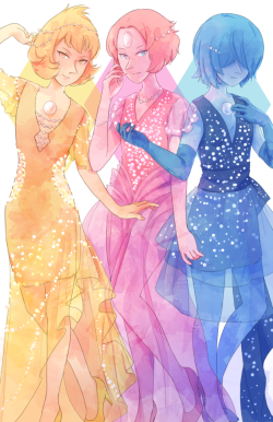 scribbledabble:  Full piece of the colored pearls I did for @sudecadencezine!  I started this piece before White Pearl’s design was revealed so I didn’t get to squeeze her into this too, but still, I’m pretty happy with how this turned out ✨