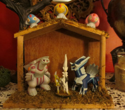 the-pokephile-reborn:  talendrin:  my kinda nativity scene  7.8/10, not enough water. On a more serious note, fucking Dialga and Palkia look adorable as shit. I NEED THESE
