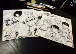 fuku-shuu:  New illustration boards featuring the A Choice with No Regrets characters by Suruga Hikaru, the mangaka of the spin-off! Update (August 29th, 2017): Updated with a full view of all three boards!  More on ACWNR || General SnK News &amp; Updates